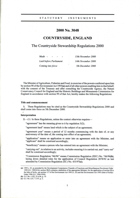 Countryside Stewardship (Amendment) Regulations 2000