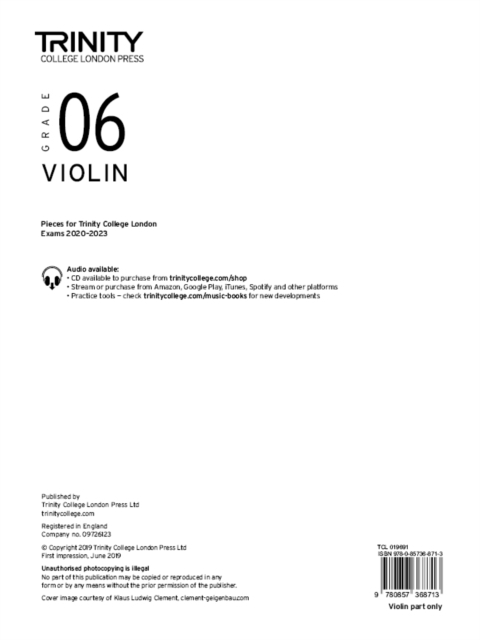 Trinity College London Violin Exam Pieces 2020-2023: Grade 6 (part only)