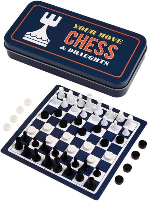 Travel chess and draughts game in a tin
