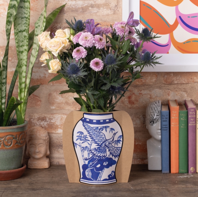 Cardboard Vase Sleeve - Blue & White Oriental