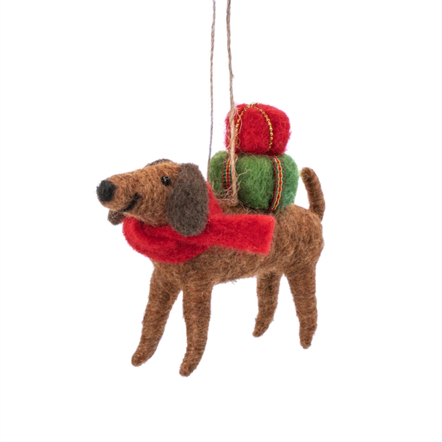 Sausage Dog with Gifts Felt Decoration