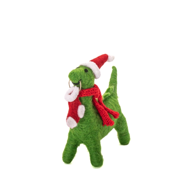 Dinosaur with Christmas Stocking Felt Decoration