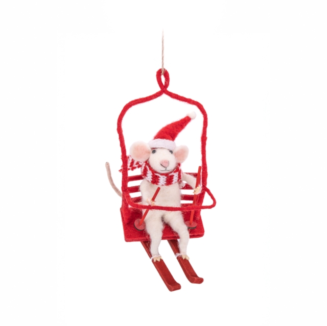 Mouse on a Ski Lift Felt Decoration