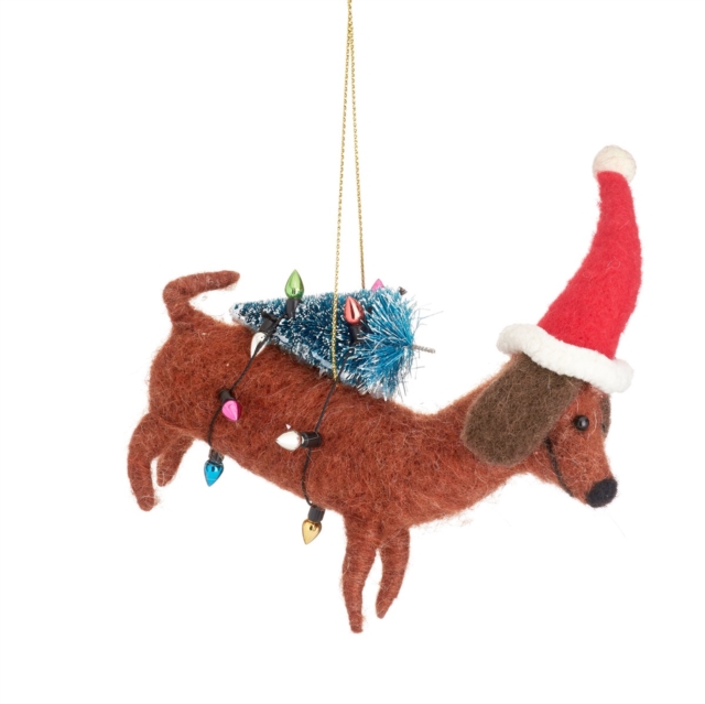 Sausage Dog with Tree Felt Hanging Decoration