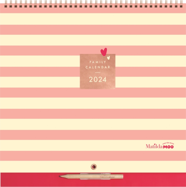 Matilda Moo Striped Pink Planner Wall Calendar 2024