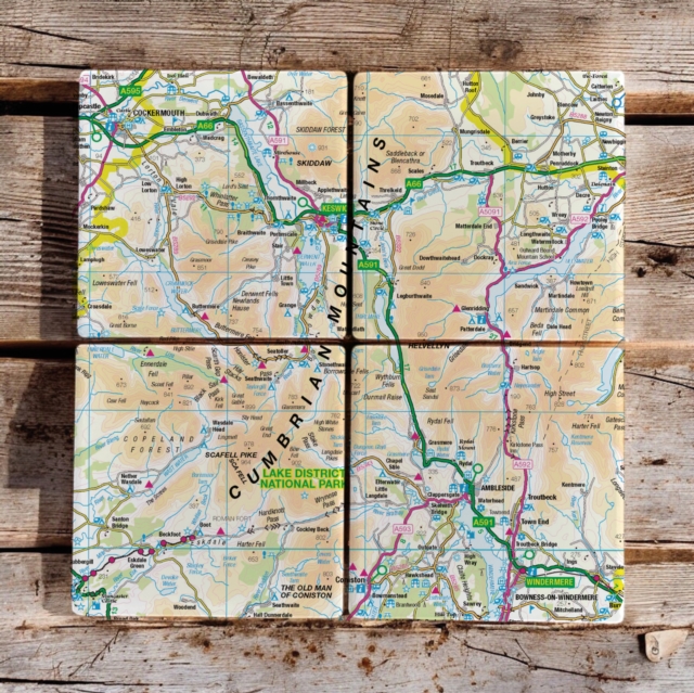 OS Map Ceramic Four Coaster Set - Lake District National Park