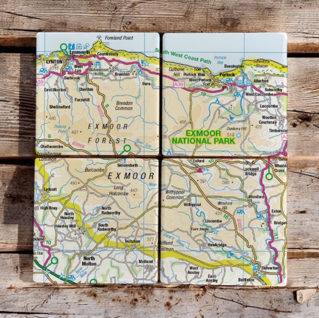OS Map Ceramic Four Coaster Set - Exmoor National Park