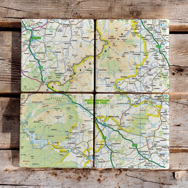 OS Map Ceramic Four Coaster Set - Northumberland National Park