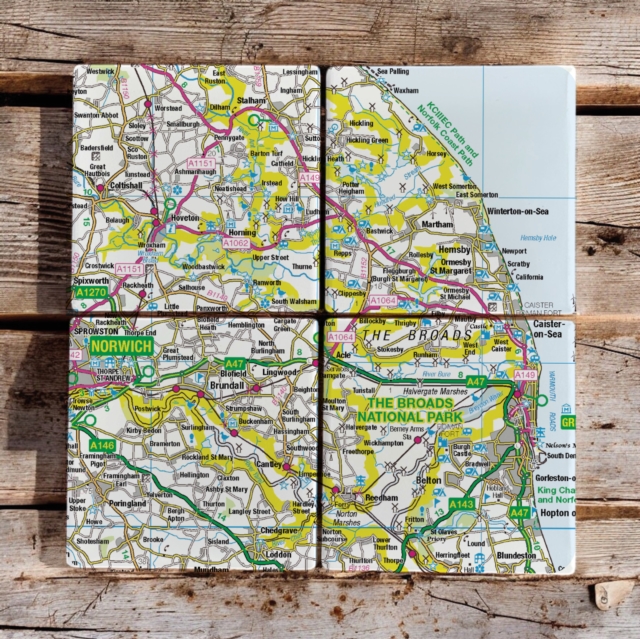 OS Map Ceramic Four Coaster Set - The Broads