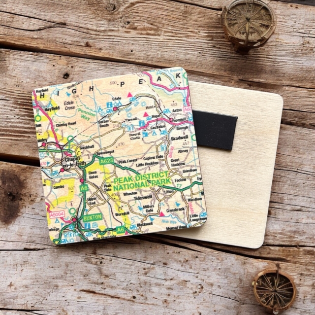 OS Map Wooden Square Magnet - Peak District National Park