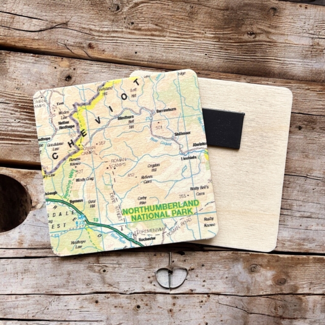 OS Map Wooden Square Magnet - Northumberland National Park