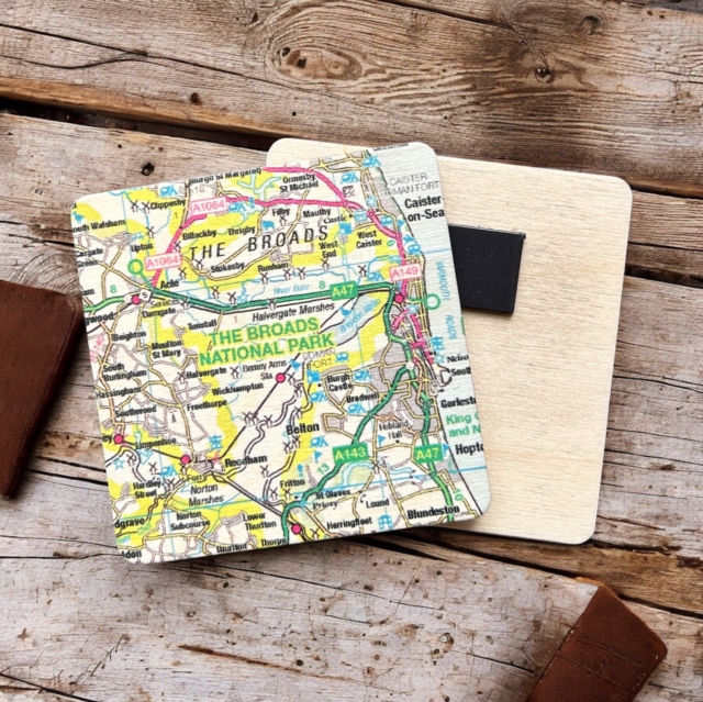 OS Map Wooden Square Magnet - The Broads