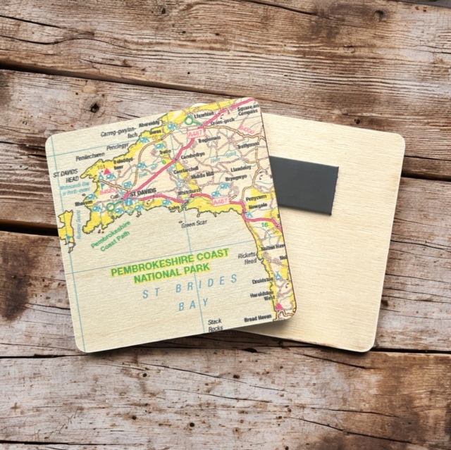 OS Map Wooden Square Magnet - Pembrokeshire Coast National Park