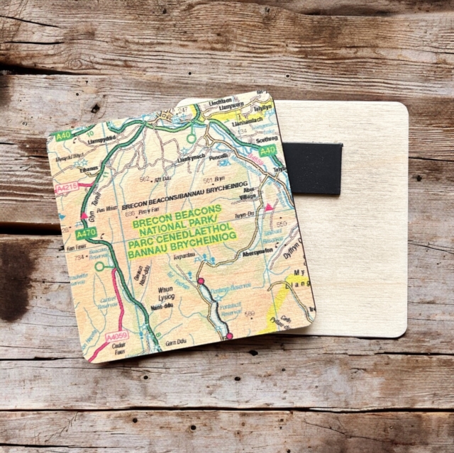 OS Map Wooden Square Magnet - Brecon Beacons National Park