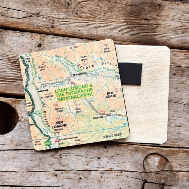 OS Map Wooden Square Magnet - Loch Lomond and The Trossachs National Park