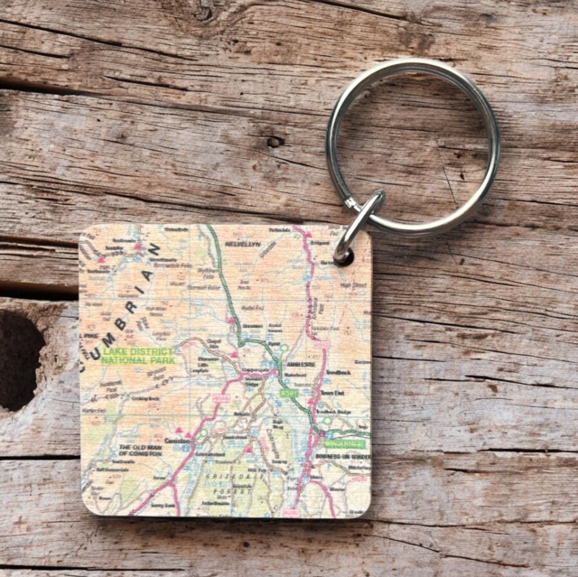OS Map Wooden Square Key-ring - Lake District National Park