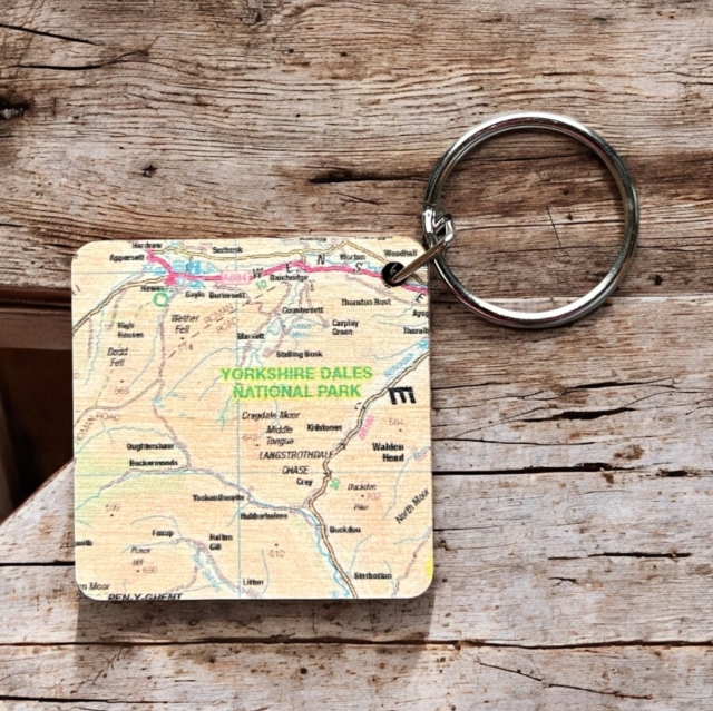 OS Map Wooden Square Key-ring - Yorkshire Dales National Park