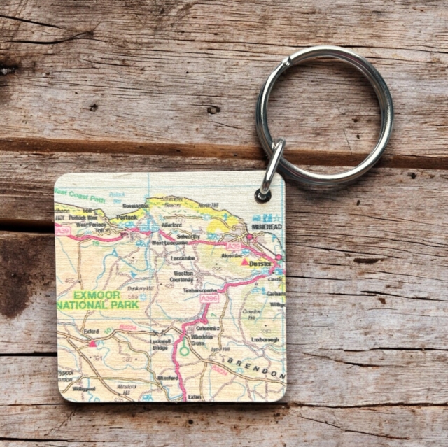 OS Map Wooden Square Key-ring - Exmoor National Park
