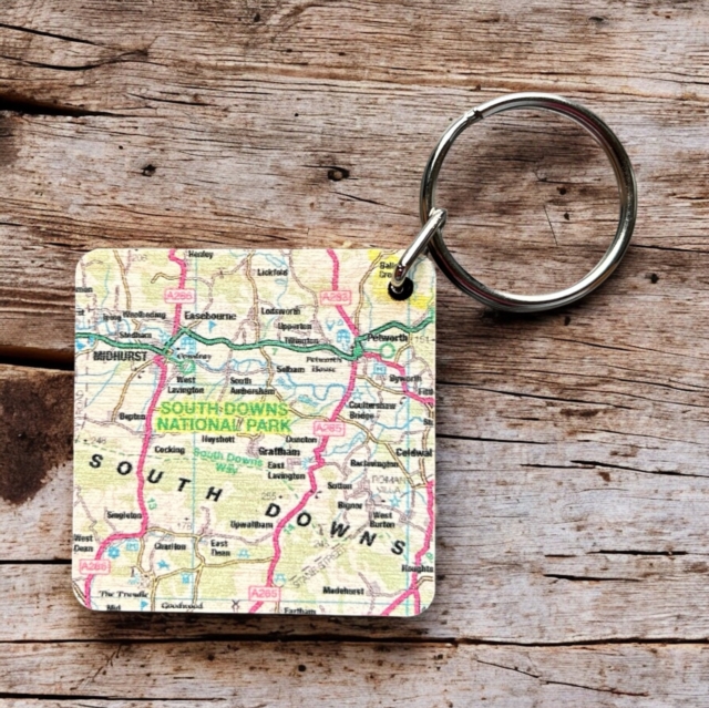 OS Map Wooden Square Key-ring - South Downs National Park