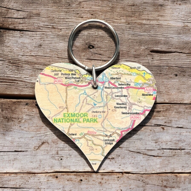 OS Map Wooden Heart Key-ring - Exmoor National Park