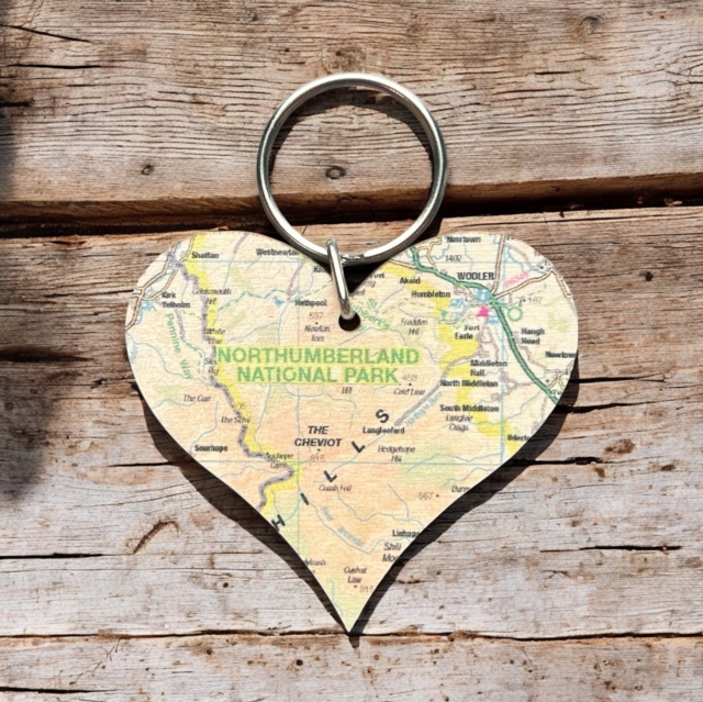 OS Map Wooden Heart Key-ring - Northumberland National Park
