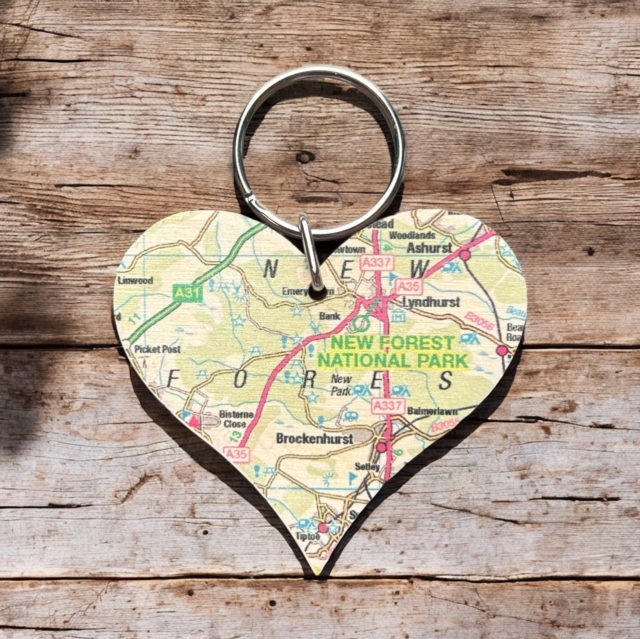 OS Map Wooden Heart Key-ring - New Forest National Park