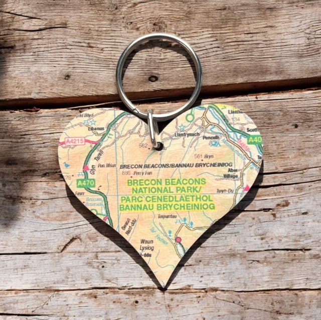 OS Map Wooden Heart Key-ring - Brecon Beacons National Park