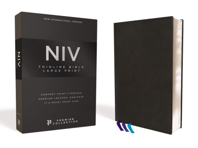 NIV, Thinline Bible, Large Print, Premium Goatskin Leather, Black, Premier Collection, Art Gilded Edges, Comfort Print