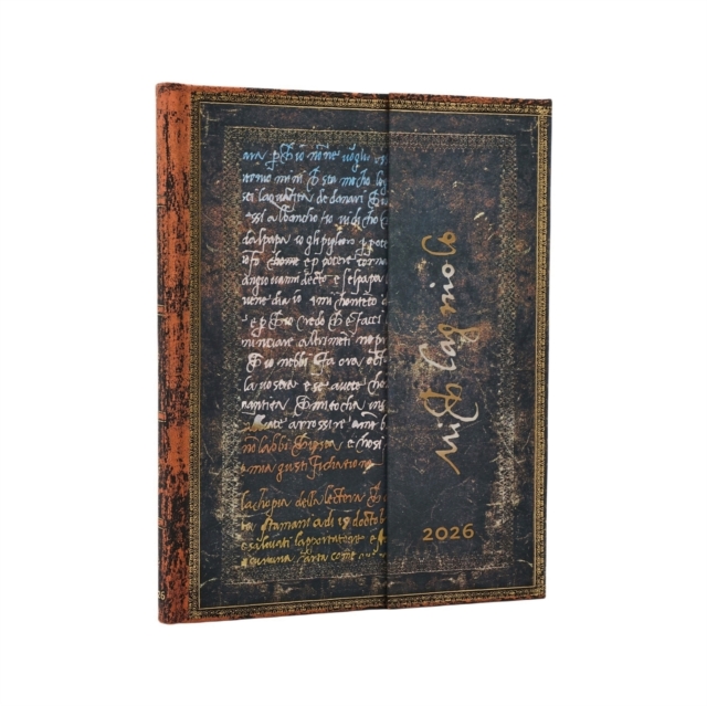 2026 Michelangelo, Handwriting (Embellished Manuscripts Collection) Ultra 12-month Horizontal Hardcover Flexi Dayplanner 2026 (Wrap Closure)