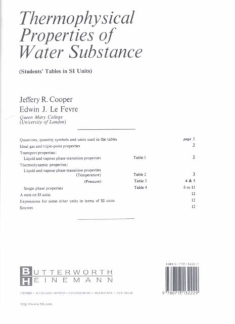 Thermophysical Properties of Water Substance