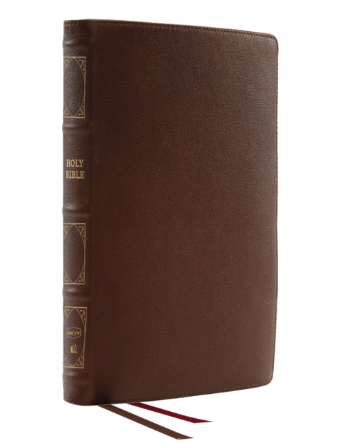 NKJV, Thinline Reference Bible, Genuine Leather, Brown, Red Letter, Thumb Indexed, Comfort Print