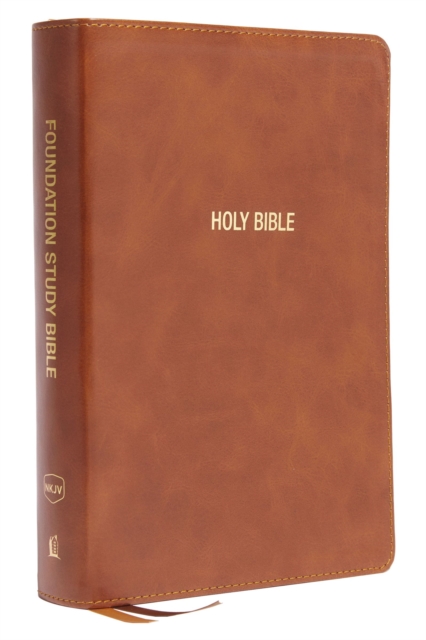 NKJV, Foundation Study Bible, Large Print, Leathersoft, Brown, Red Letter, Thumb Indexed, Comfort Print