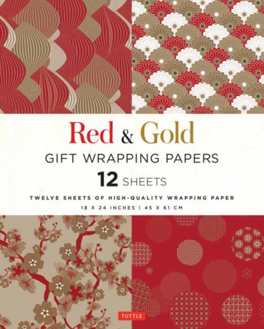 Red & Gold Gift Wrapping Papers - 12 Sheets