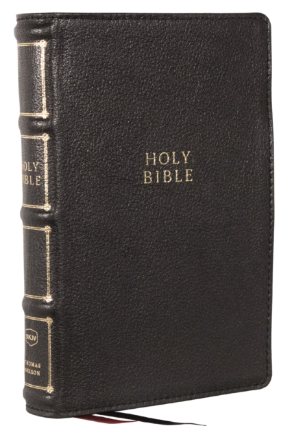 NKJV, Compact Center-Column Reference Bible, Genuine Leather, Black, Red Letter, Comfort Print