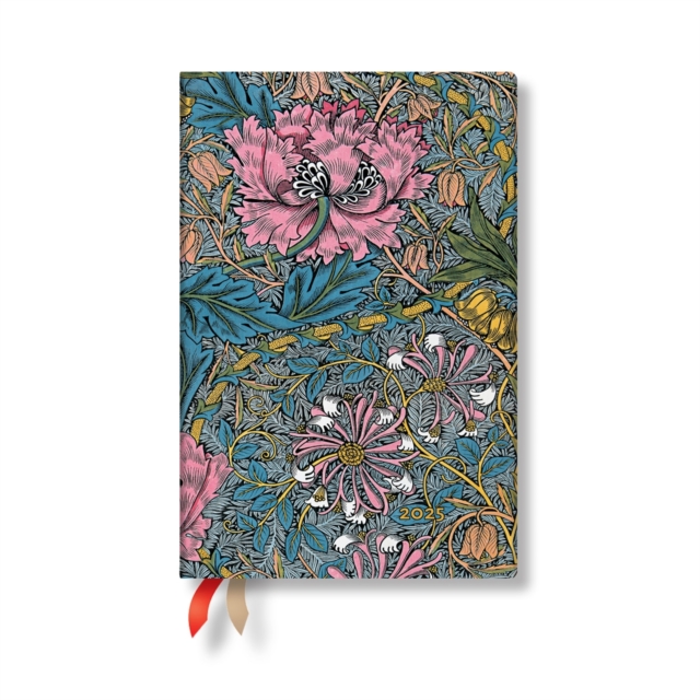 Morris Pink Honeysuckle (William Morris) Mini 12-month Day-at-a-time Hardback Dayplanner 2025 (Elastic Band Closure)