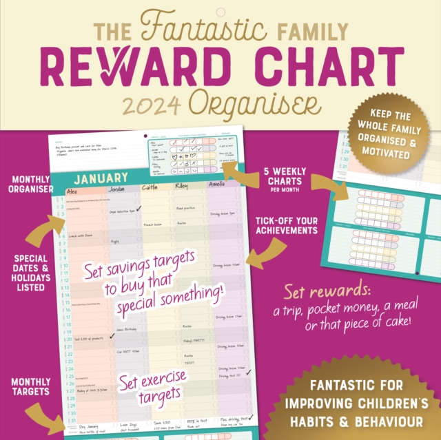 Family Reward Chart Organiser Planner Wall Calendar 2024