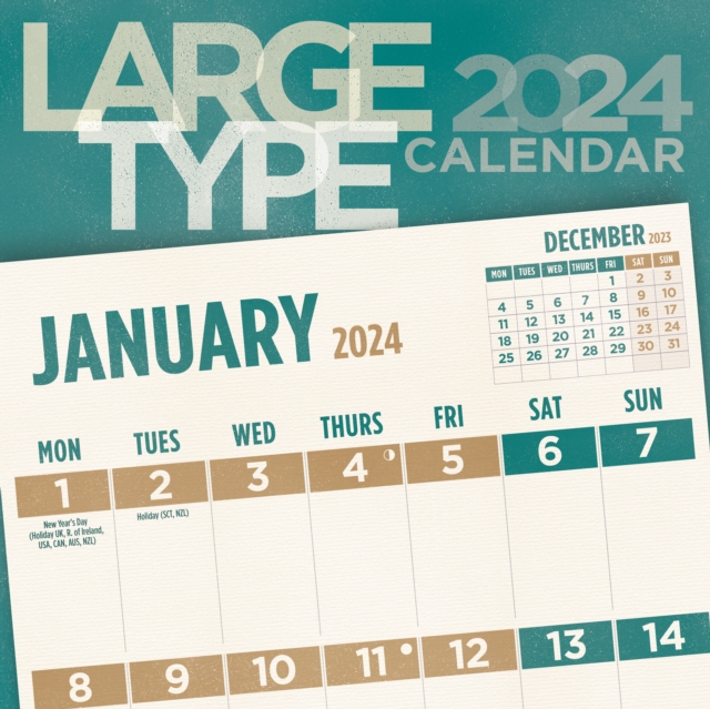 Large Type Square Wall Calendar 2024