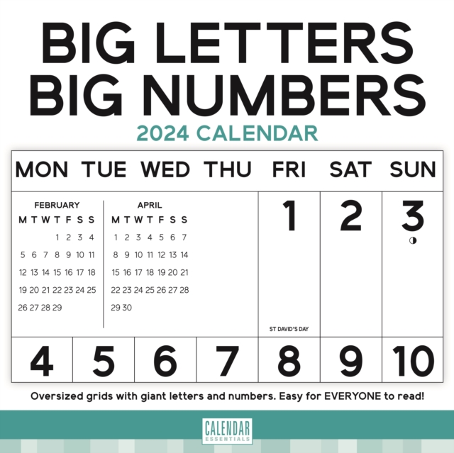 Essential Big Letters Big Numbers Square Wall Calendar 2024