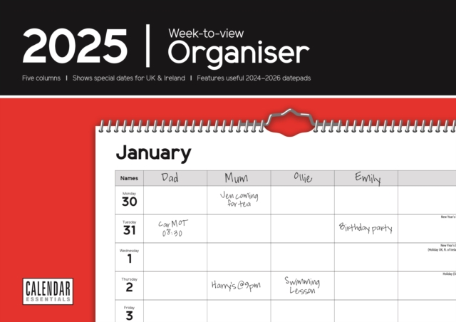 Essential Organiser Week-to-View Planner A4 Calendar 2025