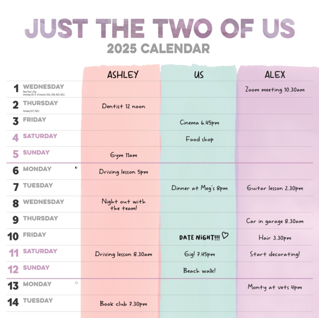 Just the Two of Us Planner Wall Calendar 2025