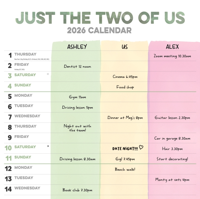 Just The Two Of Us Planner Wall Calendar