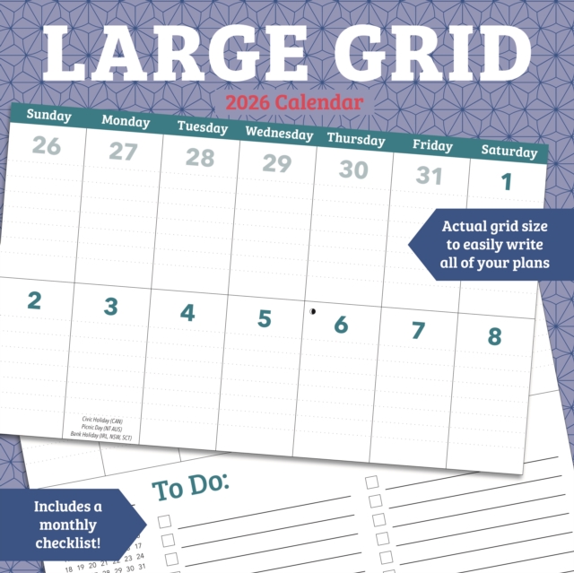 Large Grid Square Wall Sunday Start Cale