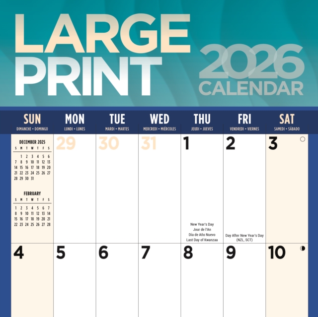 Large Print Square Wall Sunday Start Cal