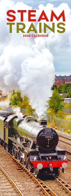 Steam Trains Slim Calendar 2026  Trains Slimline Calendar - 12 Month