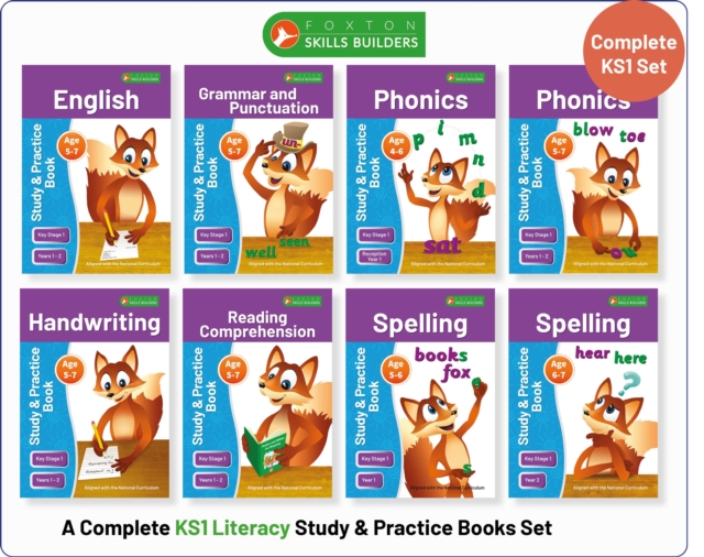 Complete Key Stage 1 Literacy Study & Practice Books - 8-book bundle! English, Phonics, Spelling, Handwriting, Reading Comprehension for AGES 4 - 7