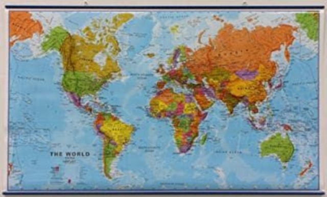 World political without flags laminated with hanging strips