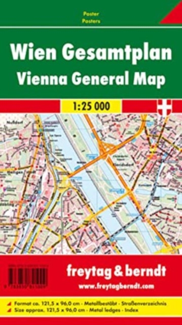 Wall map magnetic marker board: Vienna overall plan 1:25,000