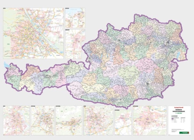 Wall map marker panel: Austria postcodes 1:500,000