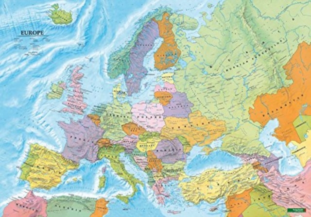 Europe - English Map Provided with Metal Ledges/Tube 1:6 000 000