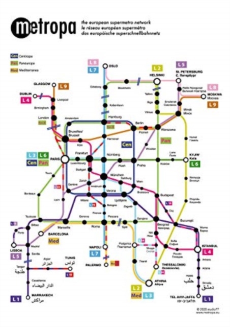 Metropa - The European high-speed train network, poster, plano in roll